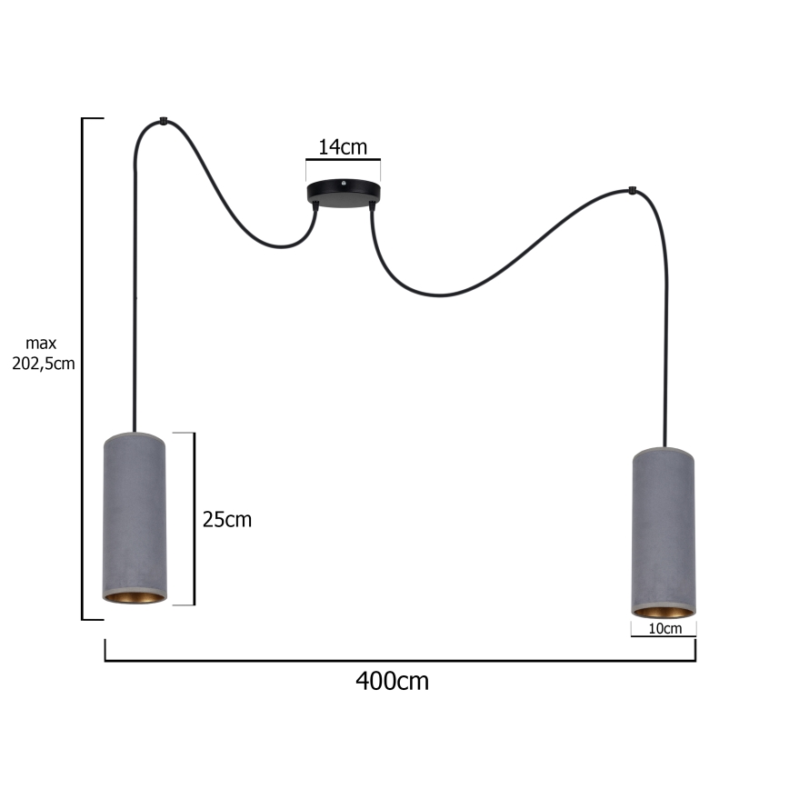 Lámpara colgante AVALO 2xE27/60W/230V araña gris