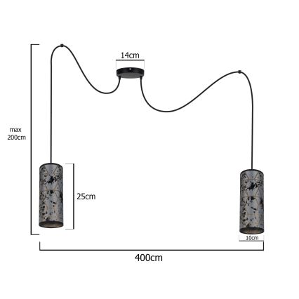 Lámpara colgante AVALO 2xE27/60W/230V araña gris/negro
