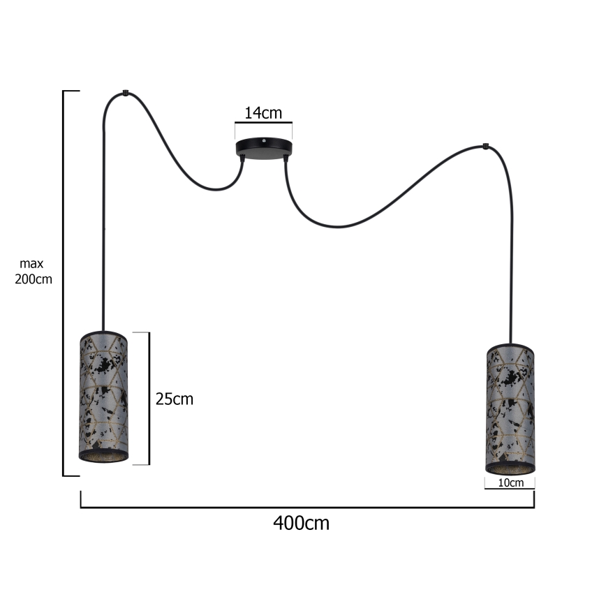 Lámpara colgante AVALO 2xE27/60W/230V araña gris/negro