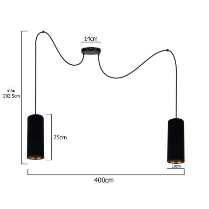 Lámpara colgante AVALO 2xE27/60W/230V araña negro