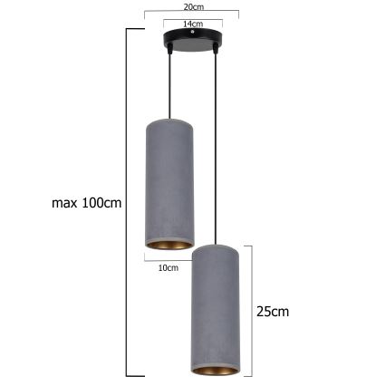 Lámpara colgante AVALO 2xE27/60W/230V diá. 20 cm gris