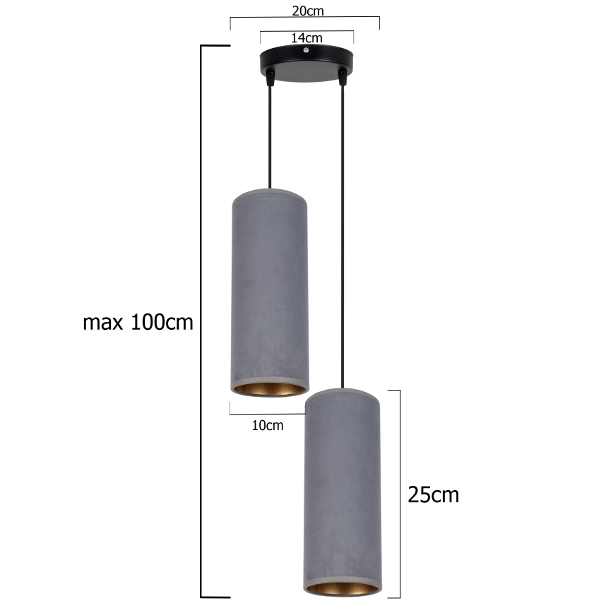 Lámpara colgante AVALO 2xE27/60W/230V diá. 20 cm gris