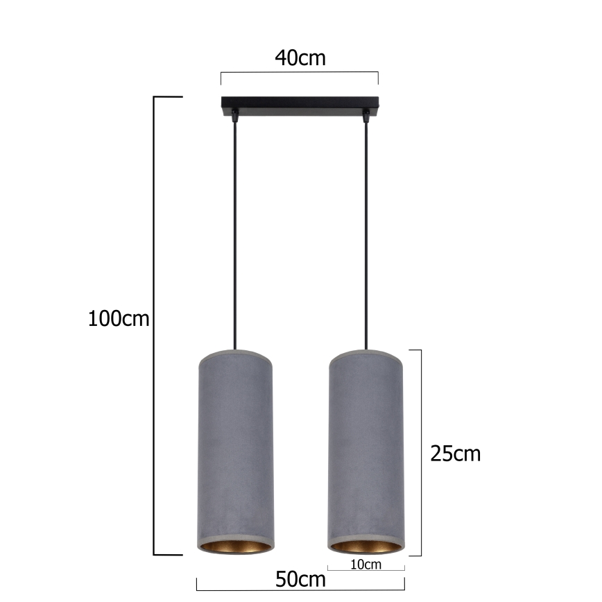 Lámpara colgante AVALO 2xE27/60W/230V gris