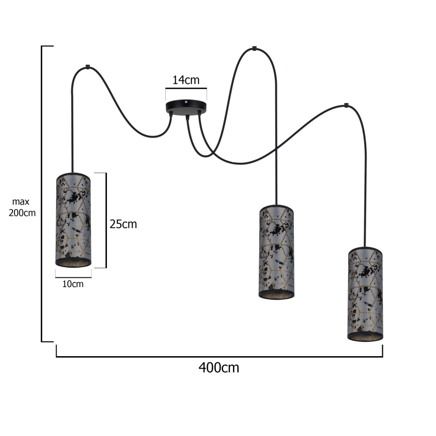 Lámpara colgante AVALO 3xE27/60W/230V araña gris/negro