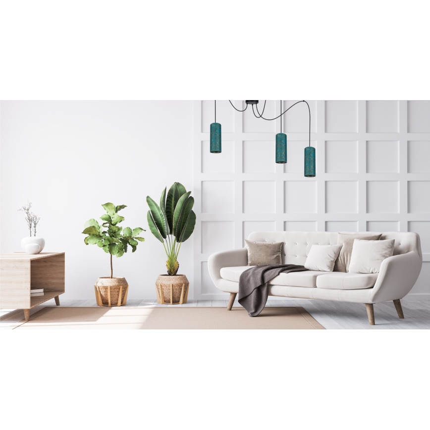 Lámpara colgante AVALO 3xE27/60W/230V araña turquesa/dorado