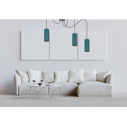Lámpara colgante AVALO 3xE27/60W/230V araña turquesa/dorado