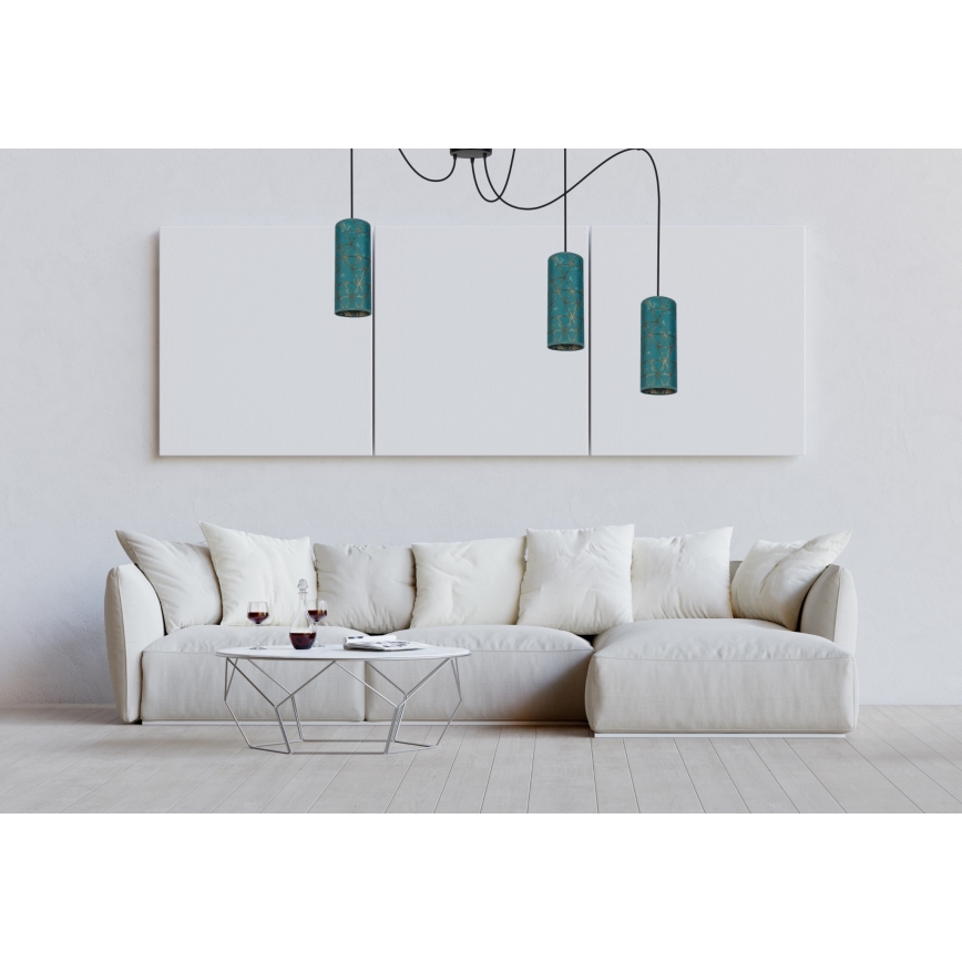 Lámpara colgante AVALO 3xE27/60W/230V araña turquesa/dorado