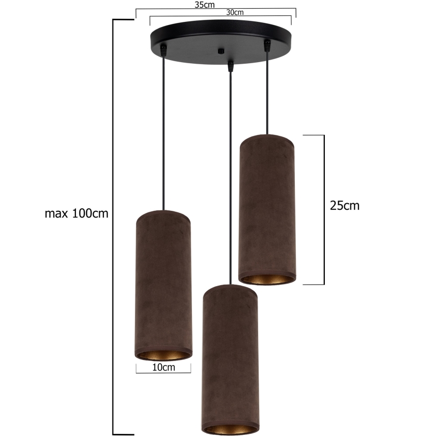 Lámpara colgante AVALO 3xE27/60W/230V diá. 35 cm marrón