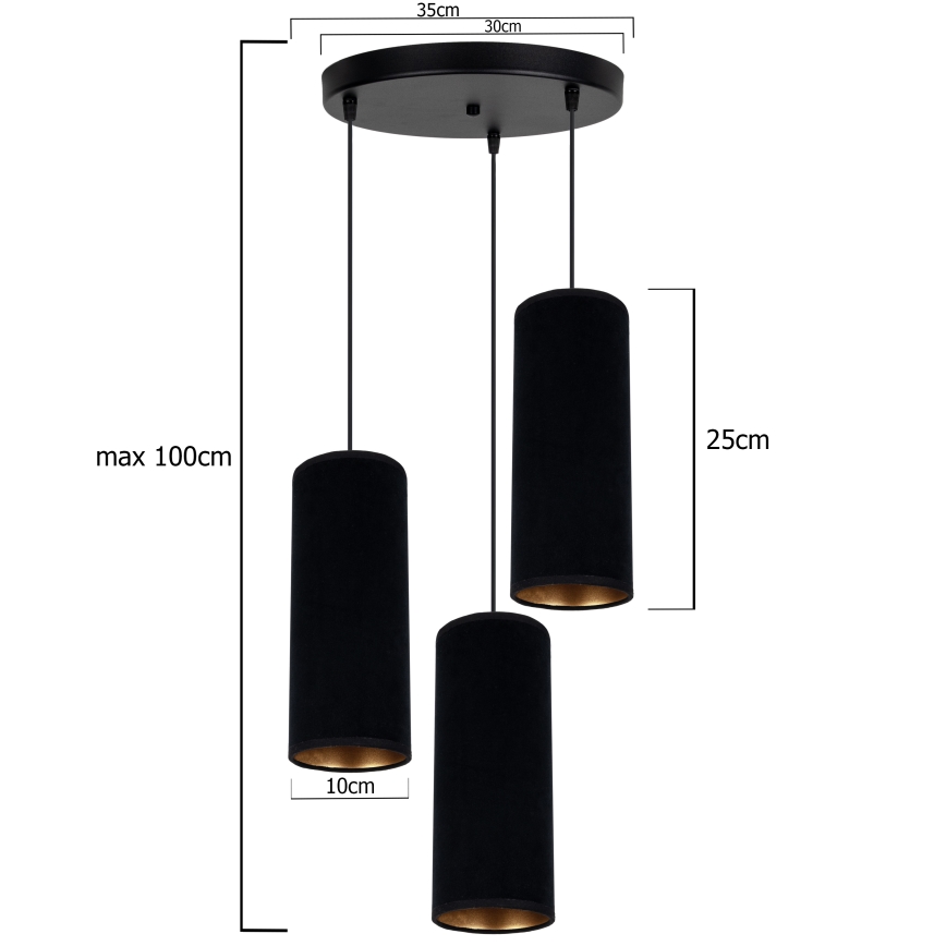 Lámpara colgante AVALO 3xE27/60W/230V diá. 35 cm negro