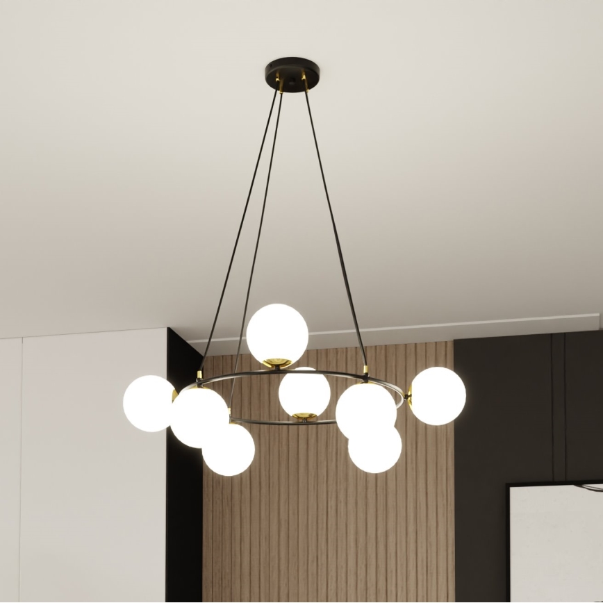 Lámpara colgante AZURA 8xE14/10W/230V negro/blanco