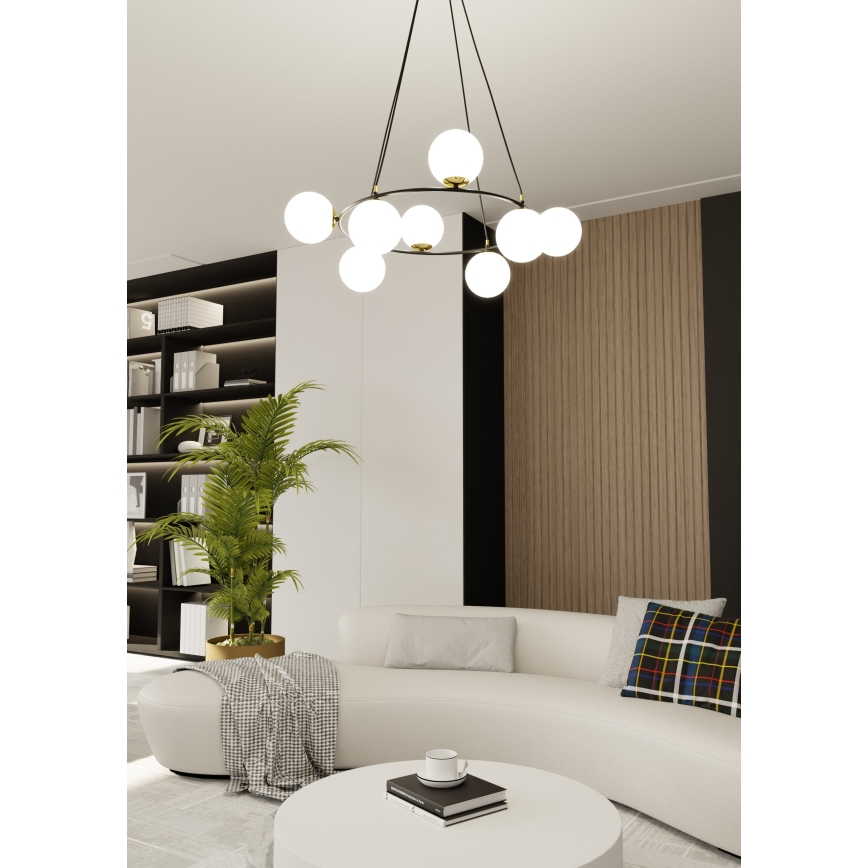 Lámpara colgante AZURA 8xE14/10W/230V negro/blanco