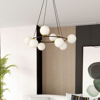 Lámpara colgante AZURA 8xE14/10W/230V negro/blanco