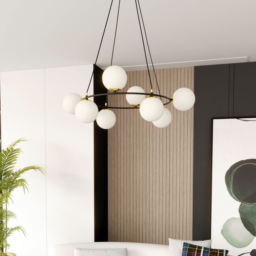 Lámpara colgante AZURA 8xE14/10W/230V negro/blanco