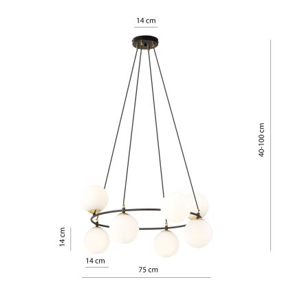 Lámpara colgante AZURA 8xE14/10W/230V negro/blanco