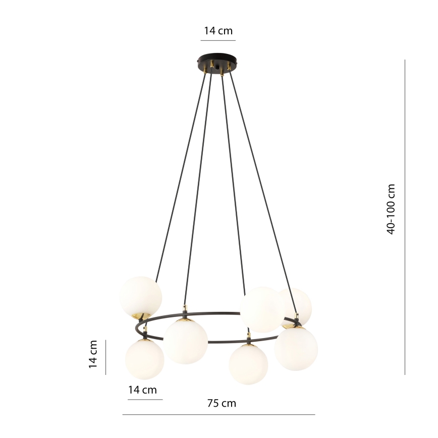 Lámpara colgante AZURA 8xE14/10W/230V negro/blanco