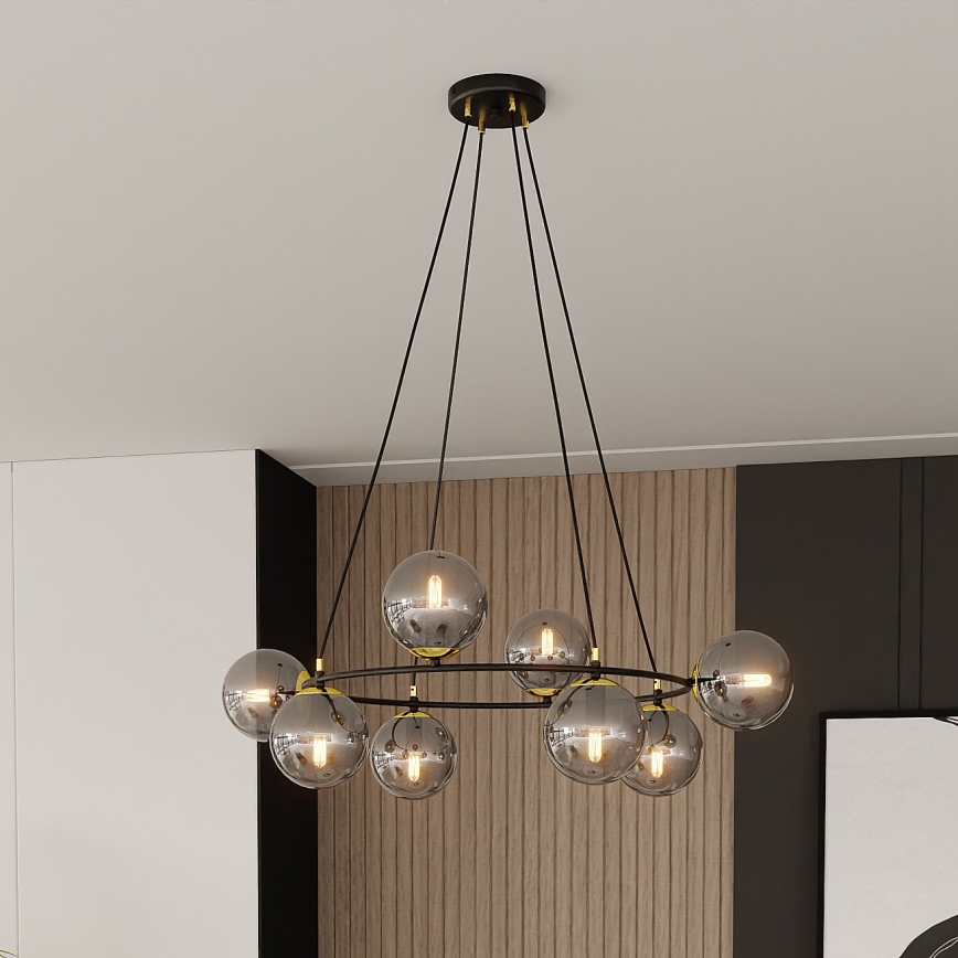Lámpara colgante AZURA 8xE14/10W/230V negro/gris