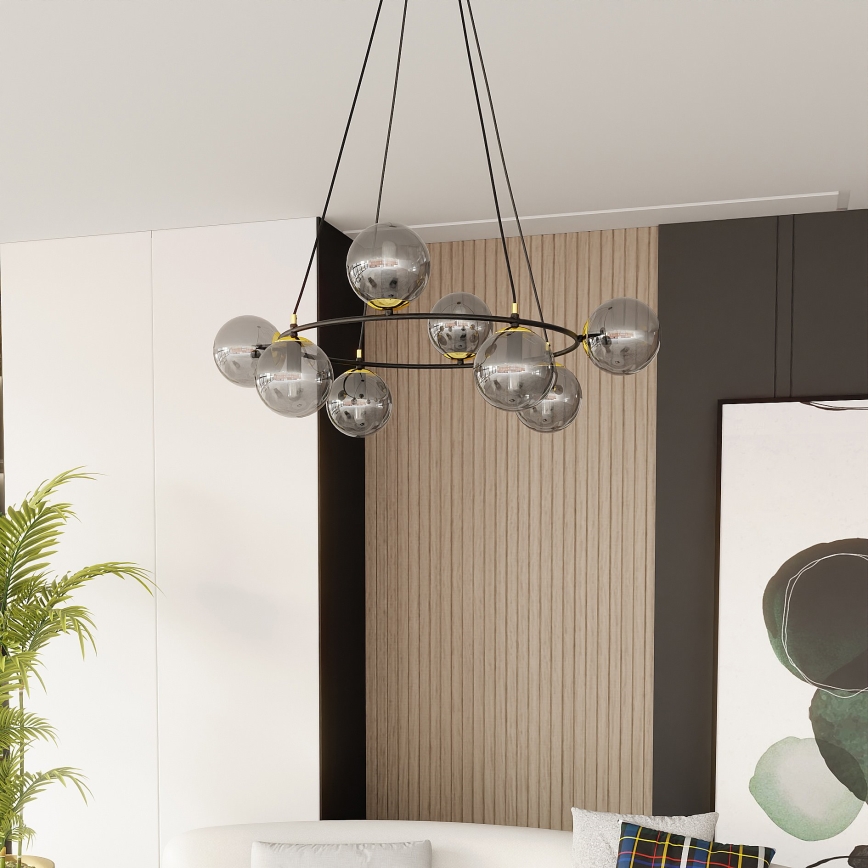 Lámpara colgante AZURA 8xE14/10W/230V negro/gris