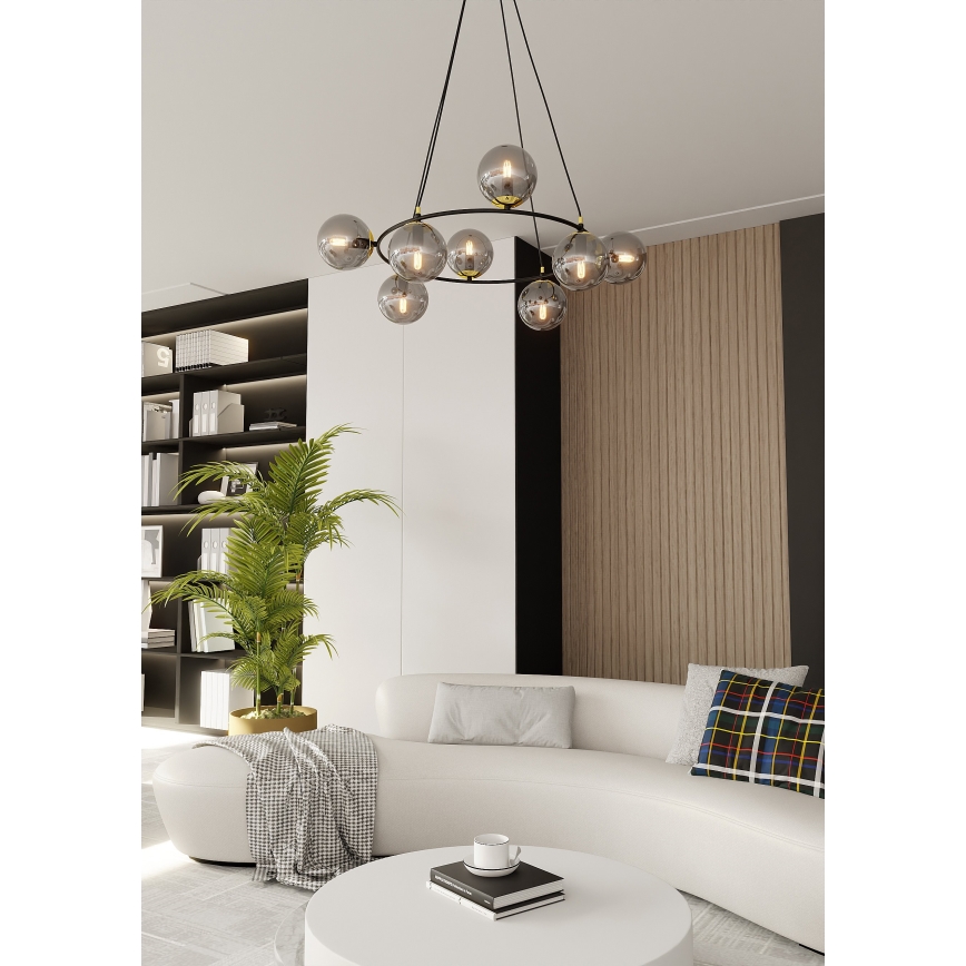 Lámpara colgante AZURA 8xE14/10W/230V negro/gris