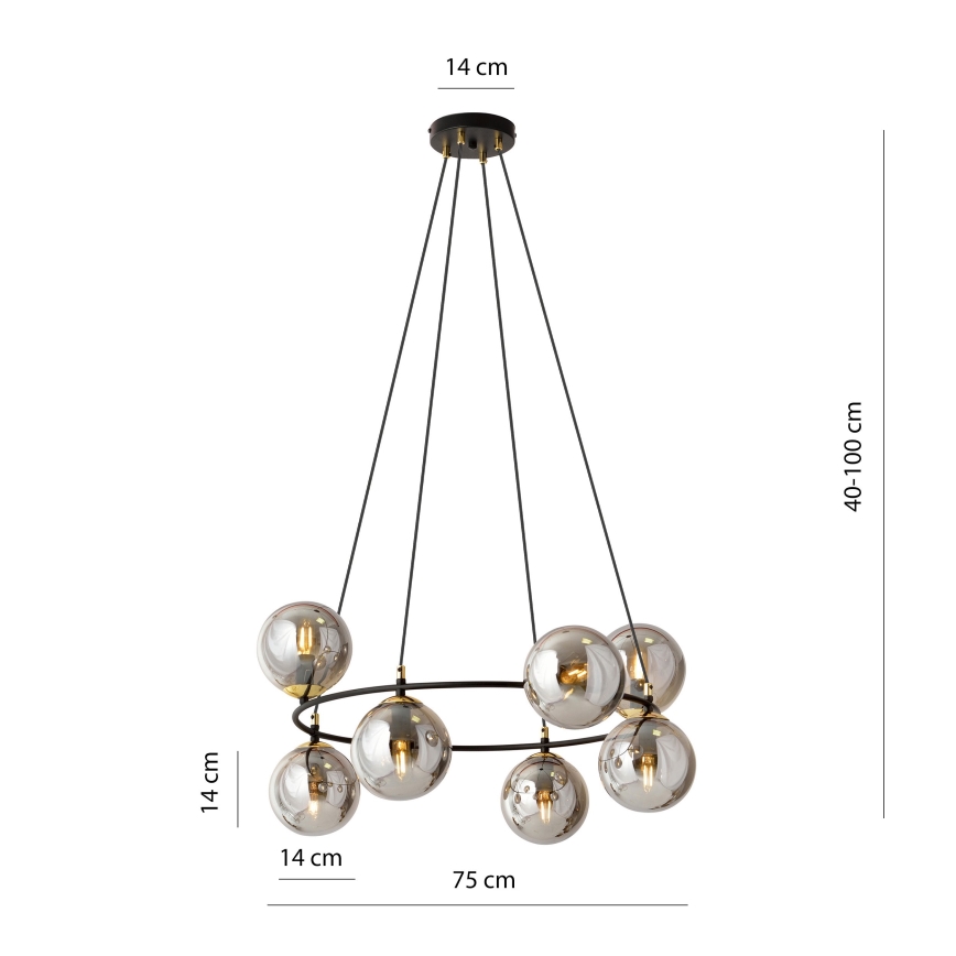 Lámpara colgante AZURA 8xE14/10W/230V negro/gris