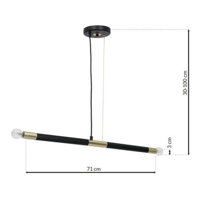 Lámpara colgante BASTONE 2xE14/40W/230V negro/dorado