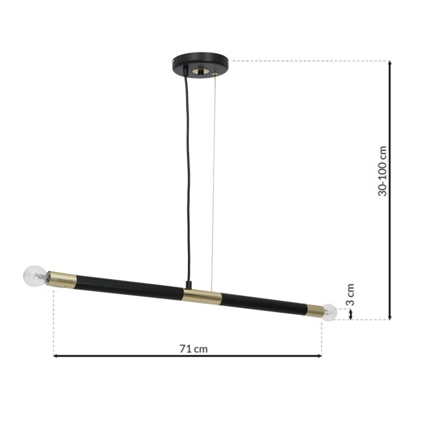 Lámpara colgante BASTONE 2xE14/40W/230V negro/dorado