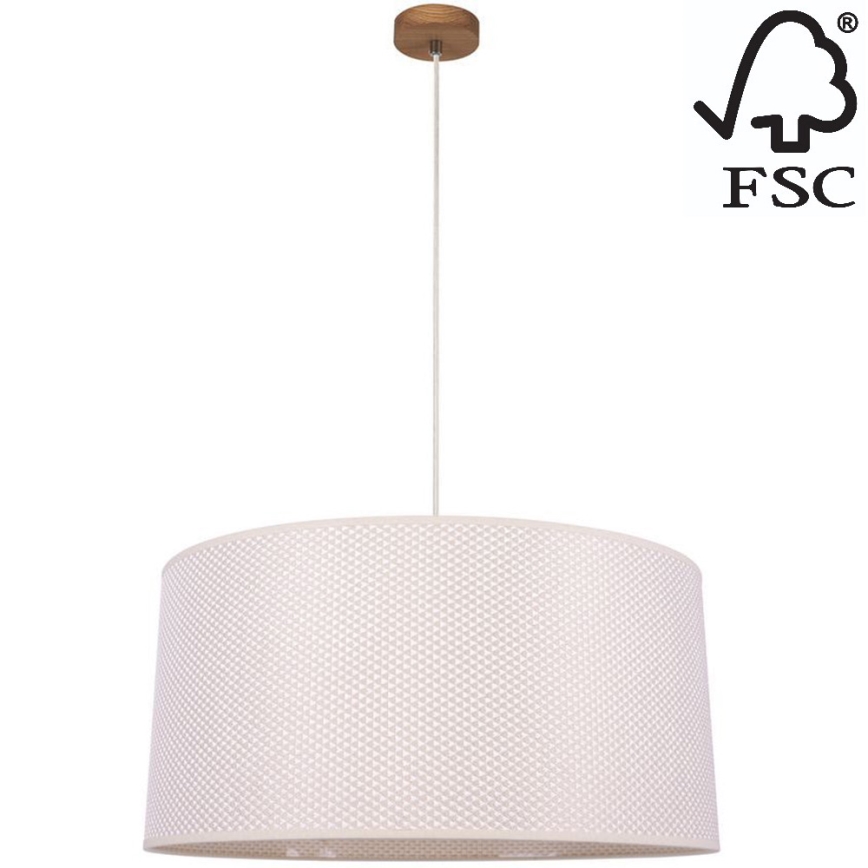 Lámpara colgante BENITA 1xE27/40W/230V color crema/roble – FSC Certificado