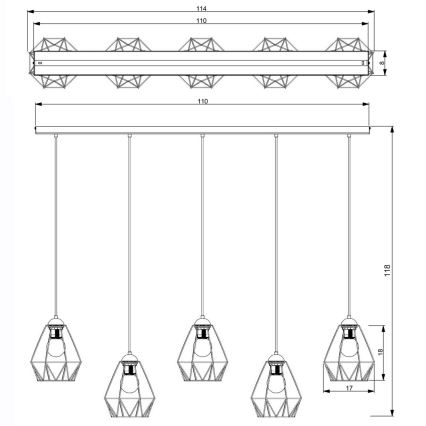 Lámpara colgante BERGEN 5xE27/60W/230V negro/cromo brillante