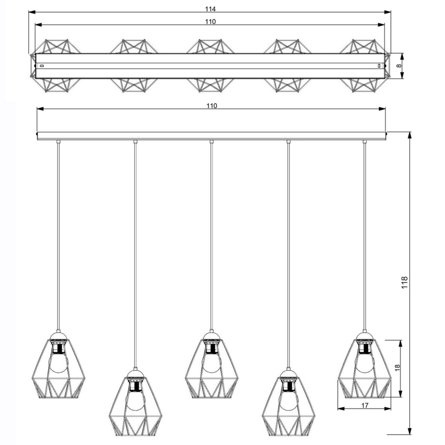 Lámpara colgante BERGEN 5xE27/60W/230V negro/cromo brillante