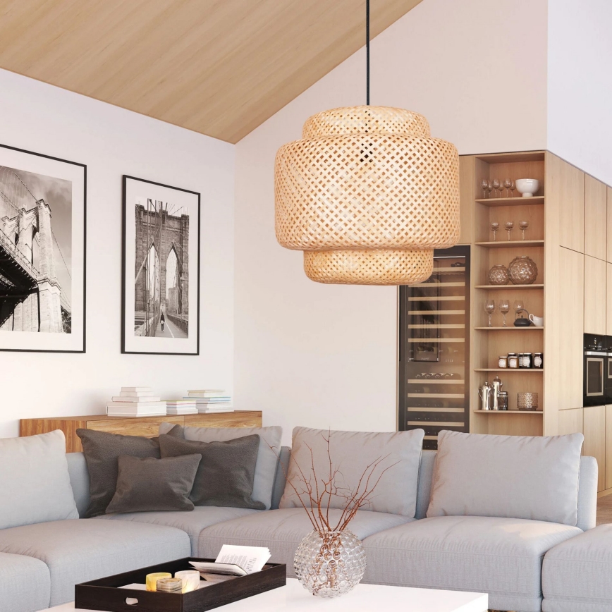 Lámpara colgante BERTA 1xE27/20W/230V diá. 50 cm bambú