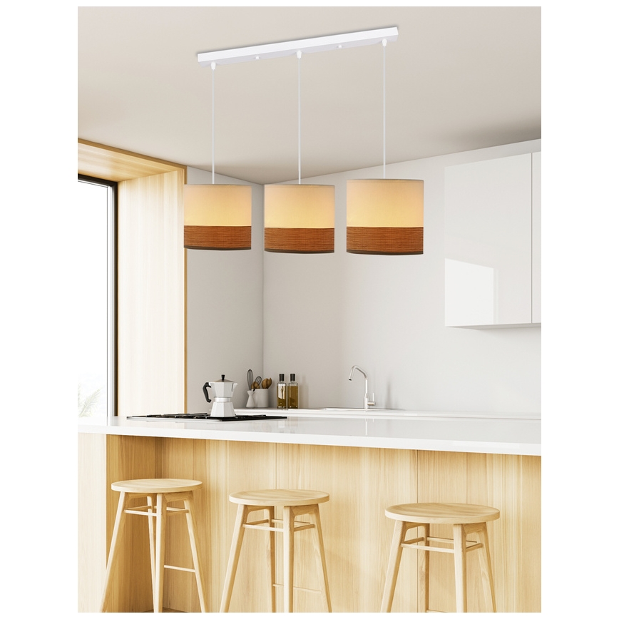 Lámpara colgante BIANCO 3xE27/40W/230V blanco/marrón