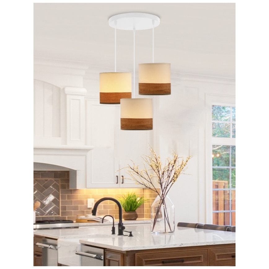 Lámpara colgante BIANCO 3xE27/40W/230V blanco/marrón