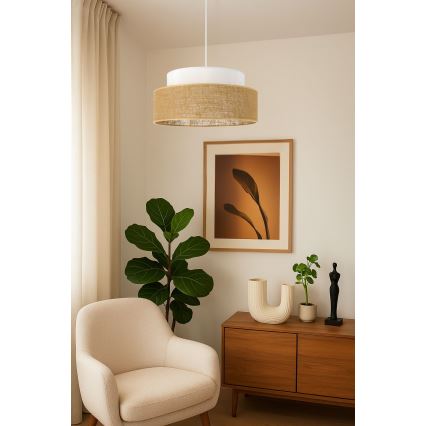 Lámpara colgante BOHO 1xE27/60W/230V blanco/beige