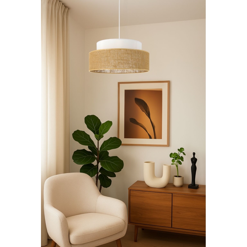 Lámpara colgante BOHO 1xE27/60W/230V blanco/beige