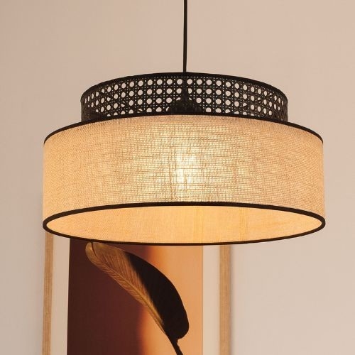 Lámpara colgante BOHO 1xE27/60W/230V negro/ratán