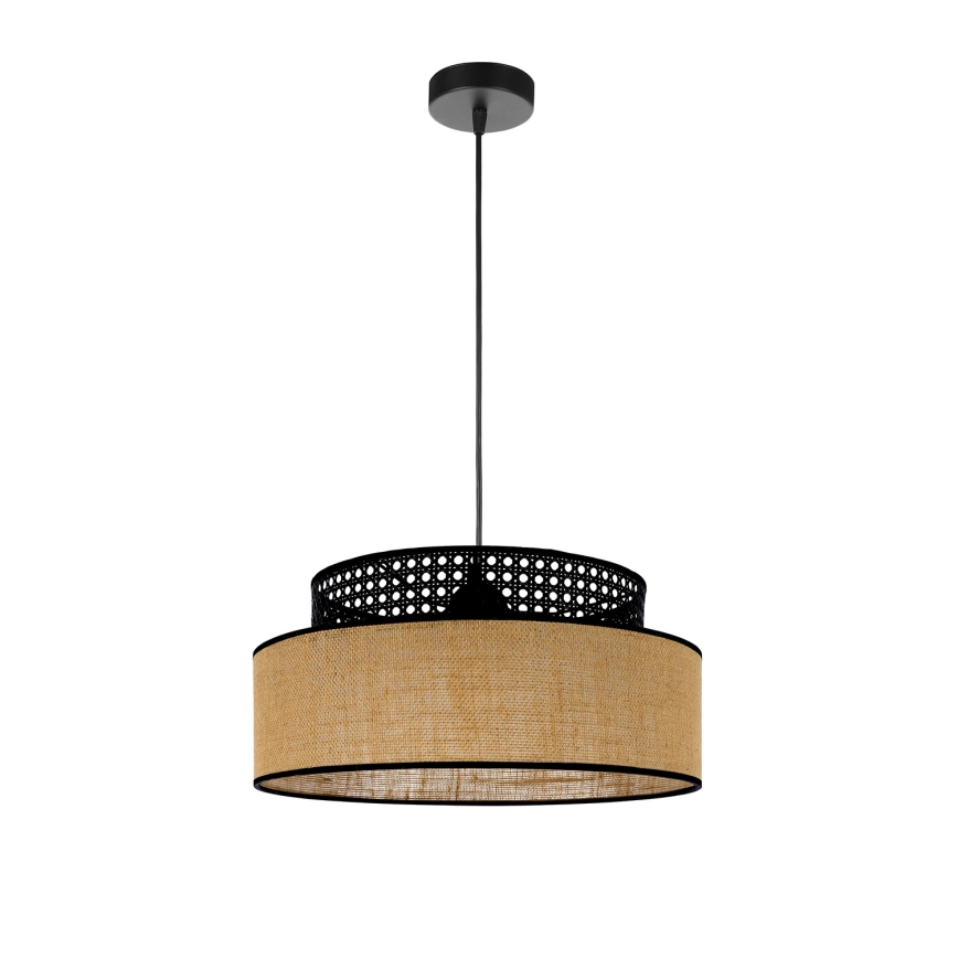 Lámpara colgante BOHO 1xE27/60W/230V negro/ratán