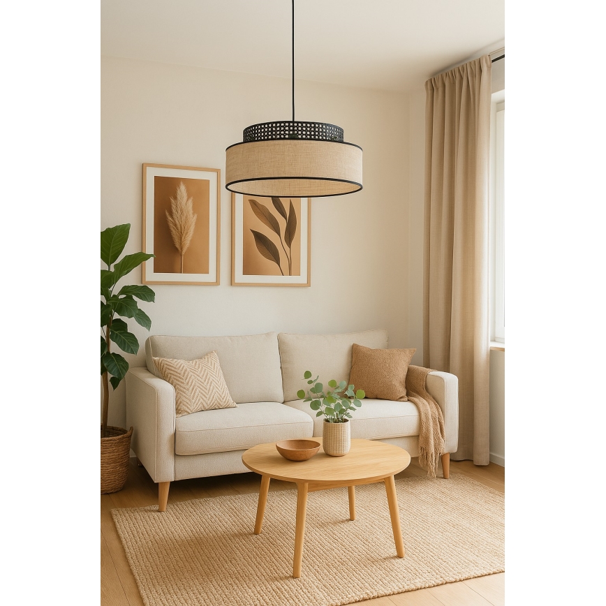 Lámpara colgante BOHO 1xE27/60W/230V negro/ratán