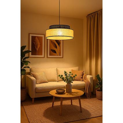 Lámpara colgante BOHO 1xE27/60W/230V negro/ratán