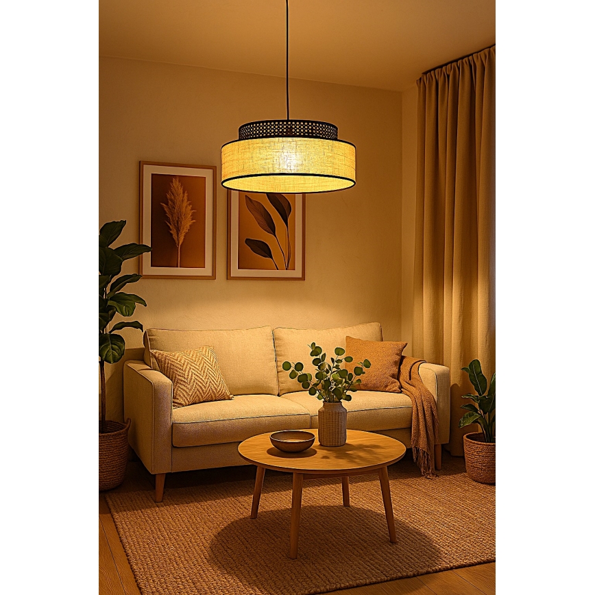 Lámpara colgante BOHO 1xE27/60W/230V negro/ratán