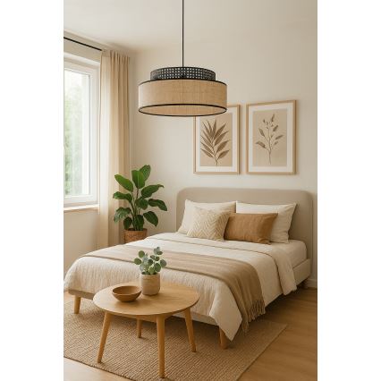 Lámpara colgante BOHO 1xE27/60W/230V negro/ratán