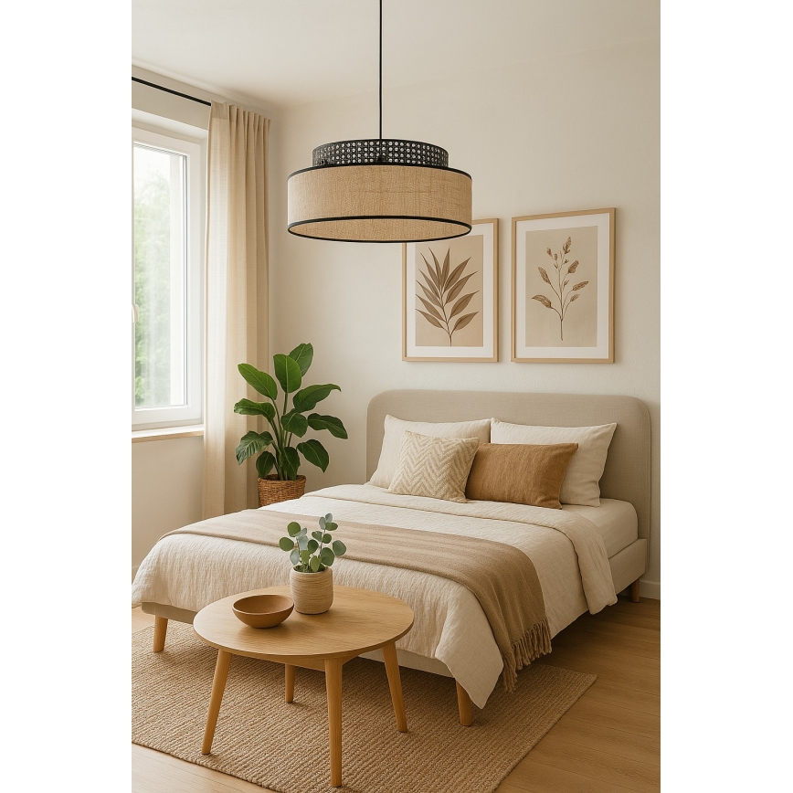 Lámpara colgante BOHO 1xE27/60W/230V negro/ratán