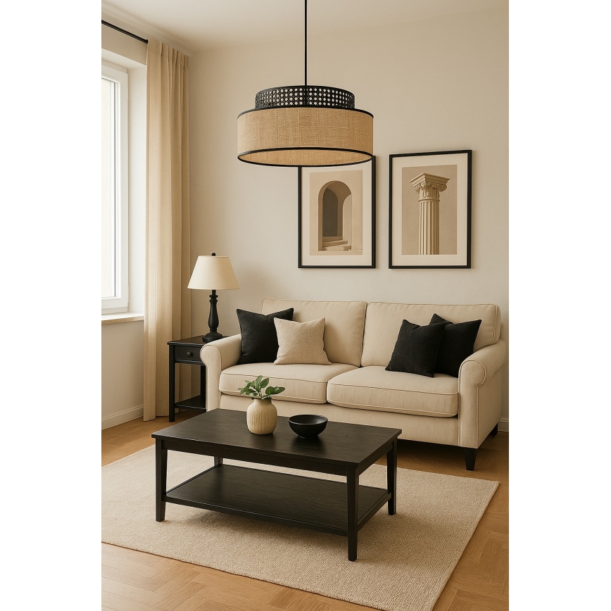 Lámpara colgante BOHO 1xE27/60W/230V negro/ratán