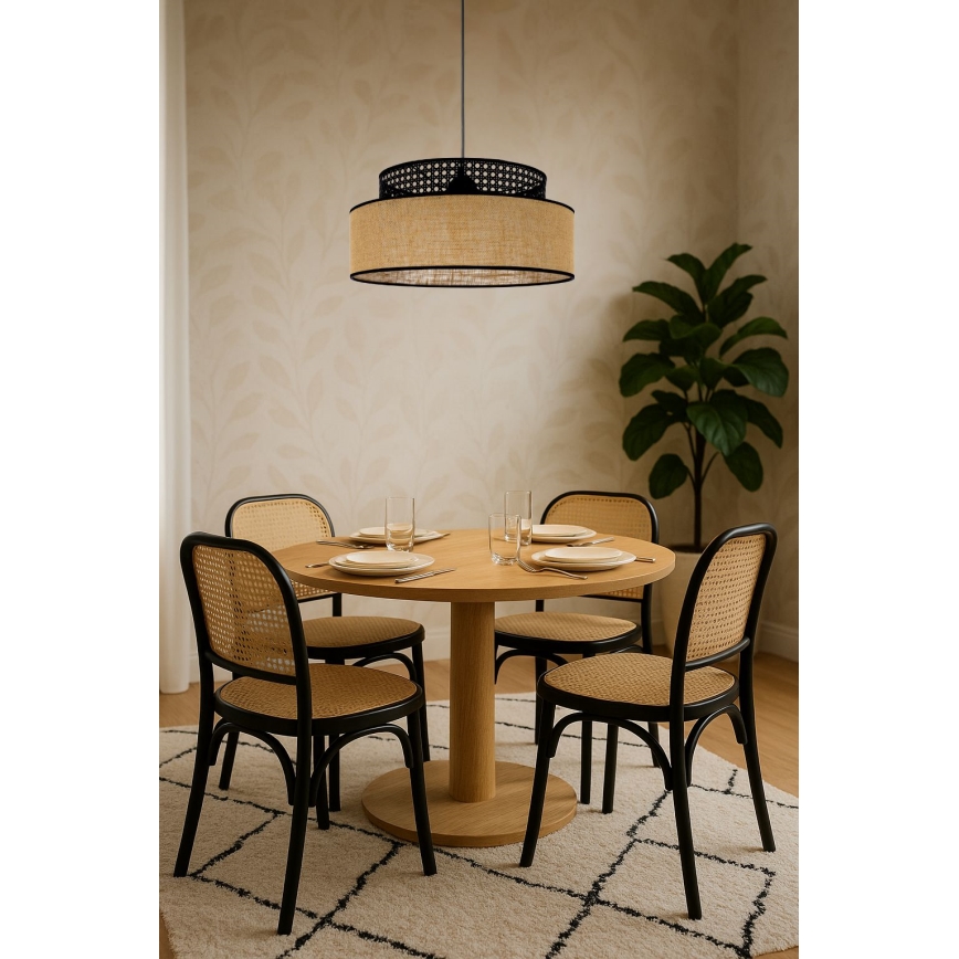 Lámpara colgante BOHO 1xE27/60W/230V negro/ratán