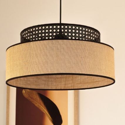 Lámpara colgante BOHO 1xE27/60W/230V negro/ratán