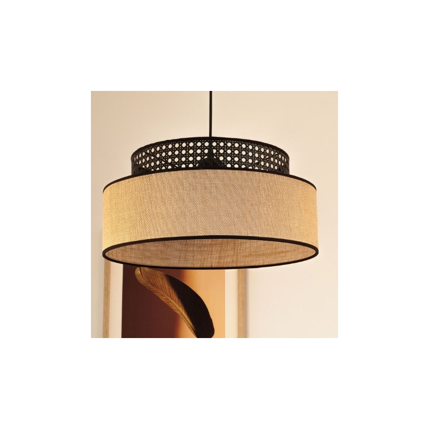Lámpara colgante BOHO 1xE27/60W/230V negro/ratán