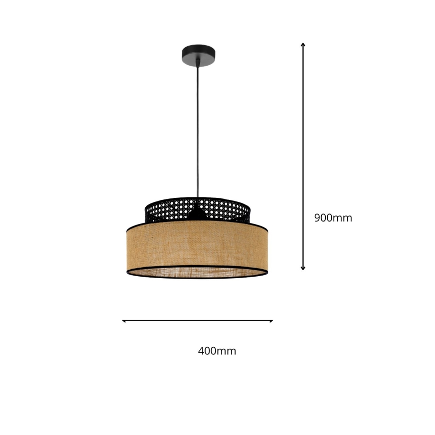 Lámpara colgante BOHO 1xE27/60W/230V negro/ratán