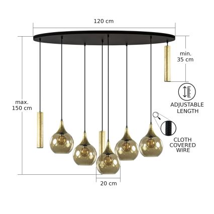 Lámpara colgante CALYPSO 3xGU10/60W/230V + 5xE27/60W negro/dorado