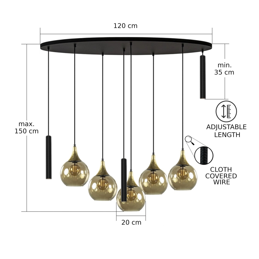 Lámpara colgante CALYPSO 3xGU10/60W/230V + 5xE27/60W negro/dorado