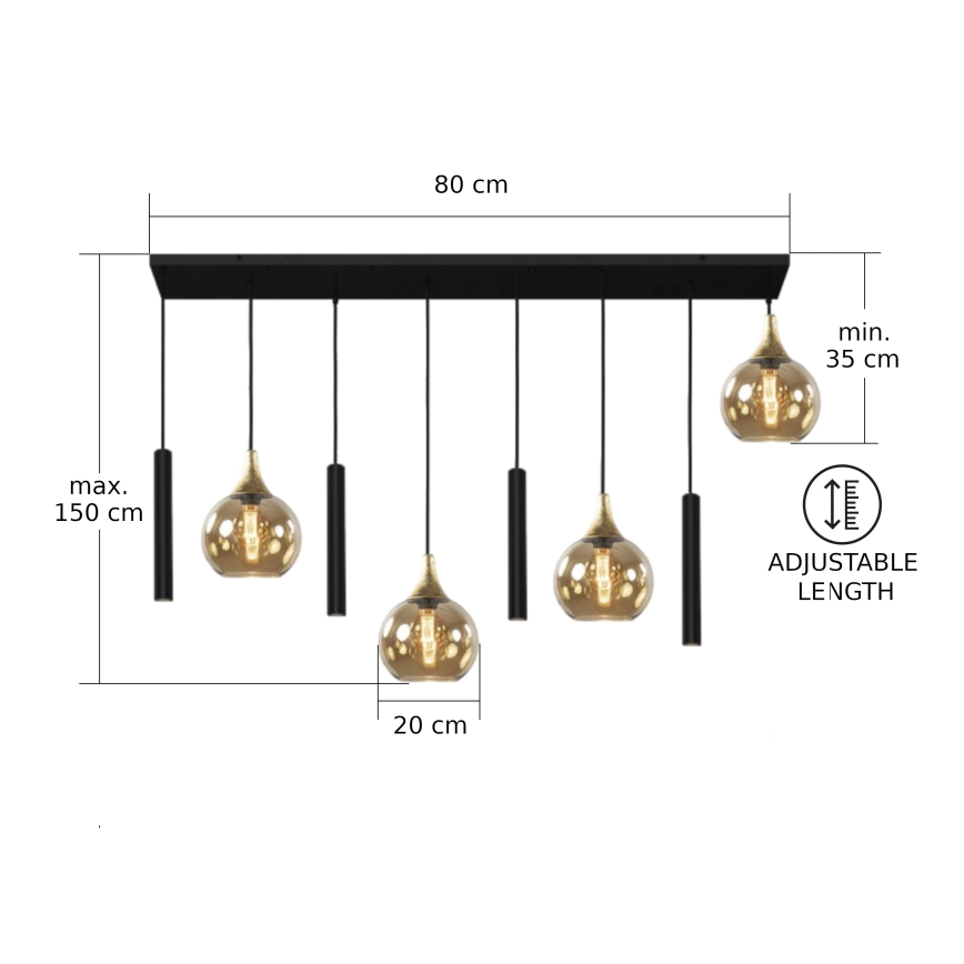 Lámpara colgante CALYPSO 4xGU10/60W/230V + 4xE27/60W negro/dorado