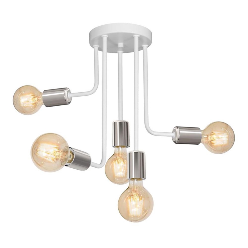 Lámpara colgante CANDELA 5xE27/15W/230V blanco/cromo brillante