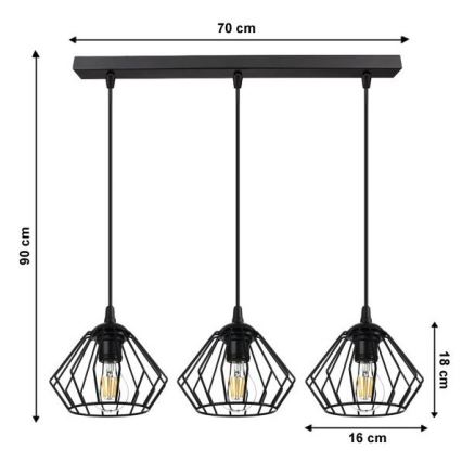 Lámpara colgante CEED 3xE27/60W/230V negro